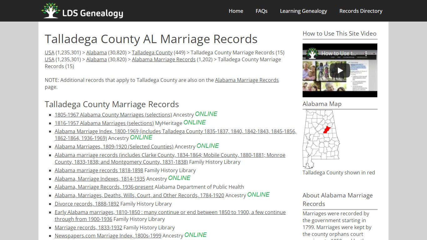 Talladega County AL Marriage Records - ldsgenealogy.com