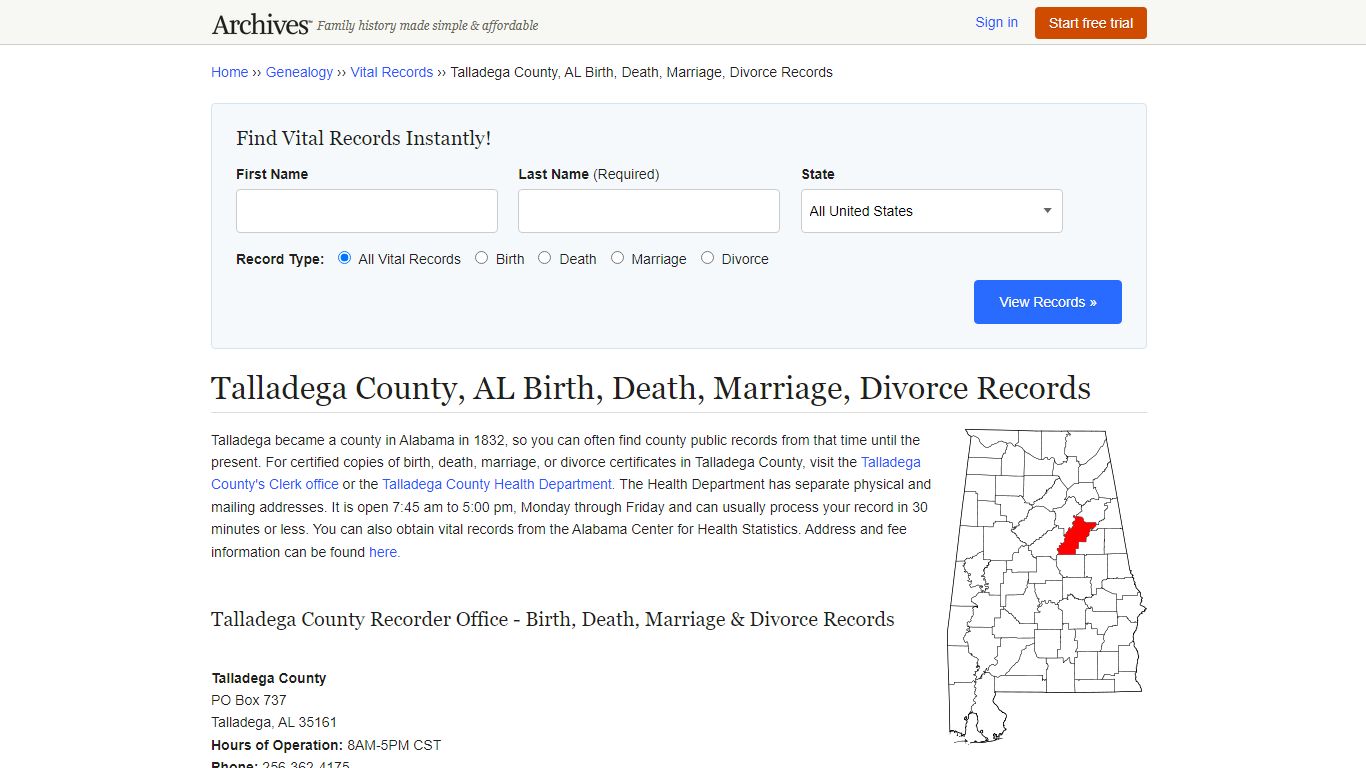 Talladega County, AL Birth, Death, Marriage, Divorce Records - Archives.com